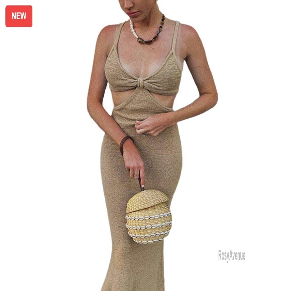Y2K Cut Out Halter Dress Sleeveless Backless Bodycon Knitted Summer